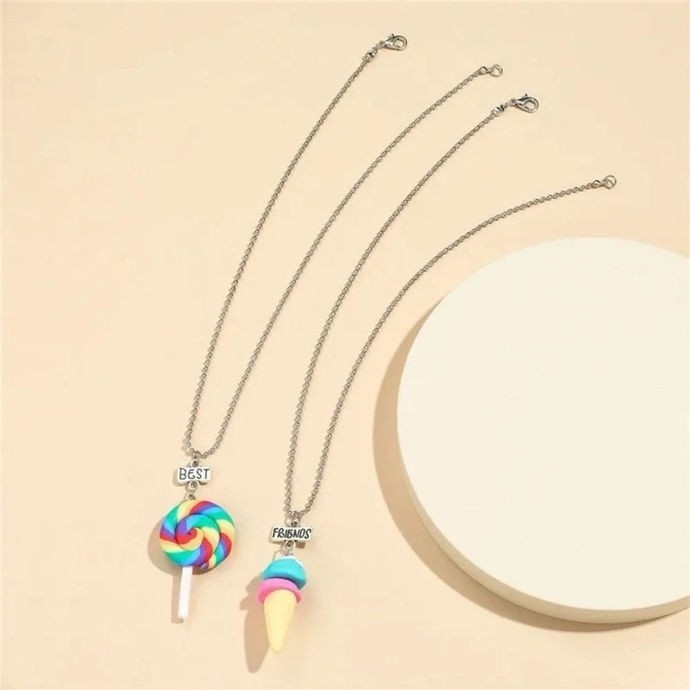 2 PC Best Friends Gift Rainbow Candy Lollipop 🍭 Ice Cream Pendant Necklaces BFF
